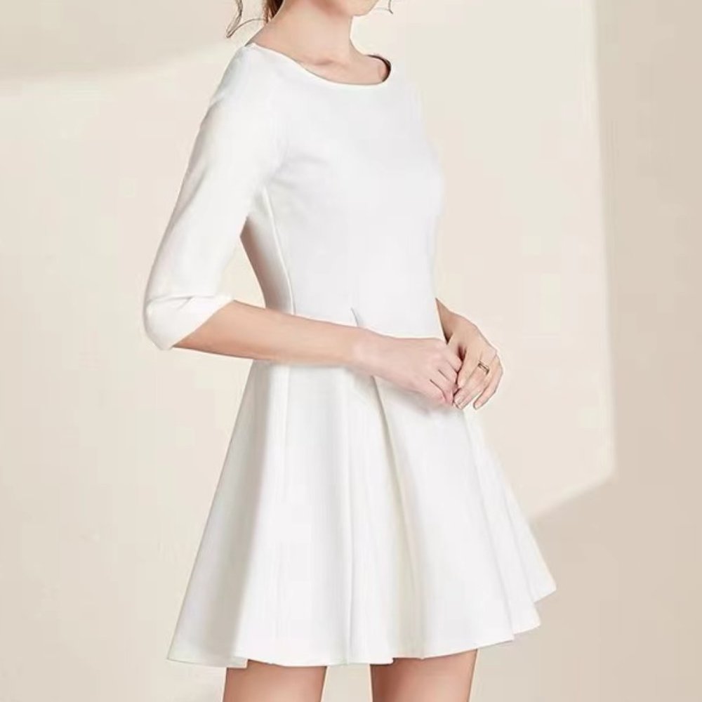 A Line Round Neck Bracelet Sleeve White Mini Dress